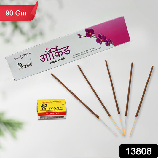 Wukusy Orchid Flavour Incense Sticks Agarbatti packet with 90g and matches, used for health care and aromatic relaxation.