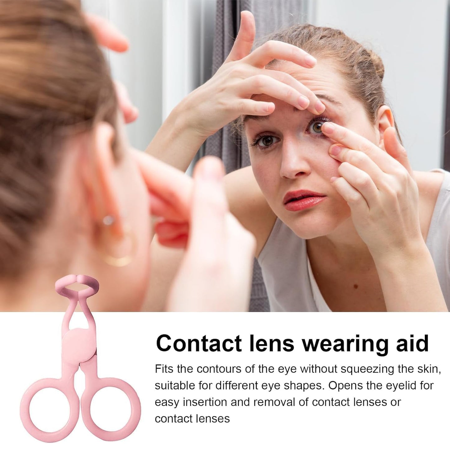 Wukusy plastic ergonomic contact lenses inserter and remover tool for women, designed for easy eye care and lens handling.