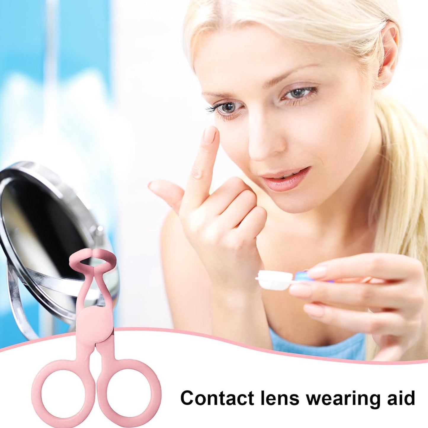 Wukusy plastic ergonomic contact lenses inserter and remover tool for women, designed for easy eye care and lens handling.
