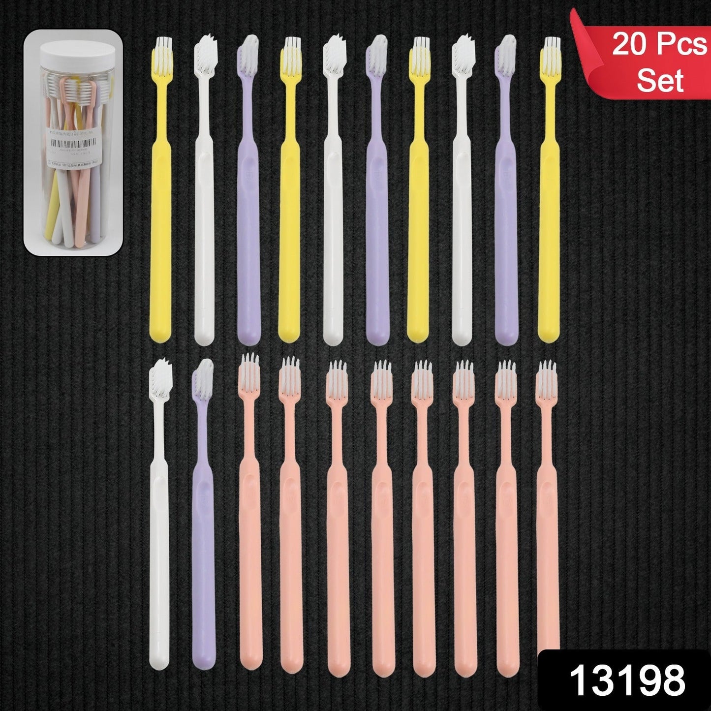 Set of 20 Wukusy plastic toothbrushes with round plastic storage boxes, ideal for travel and oral hygiene.