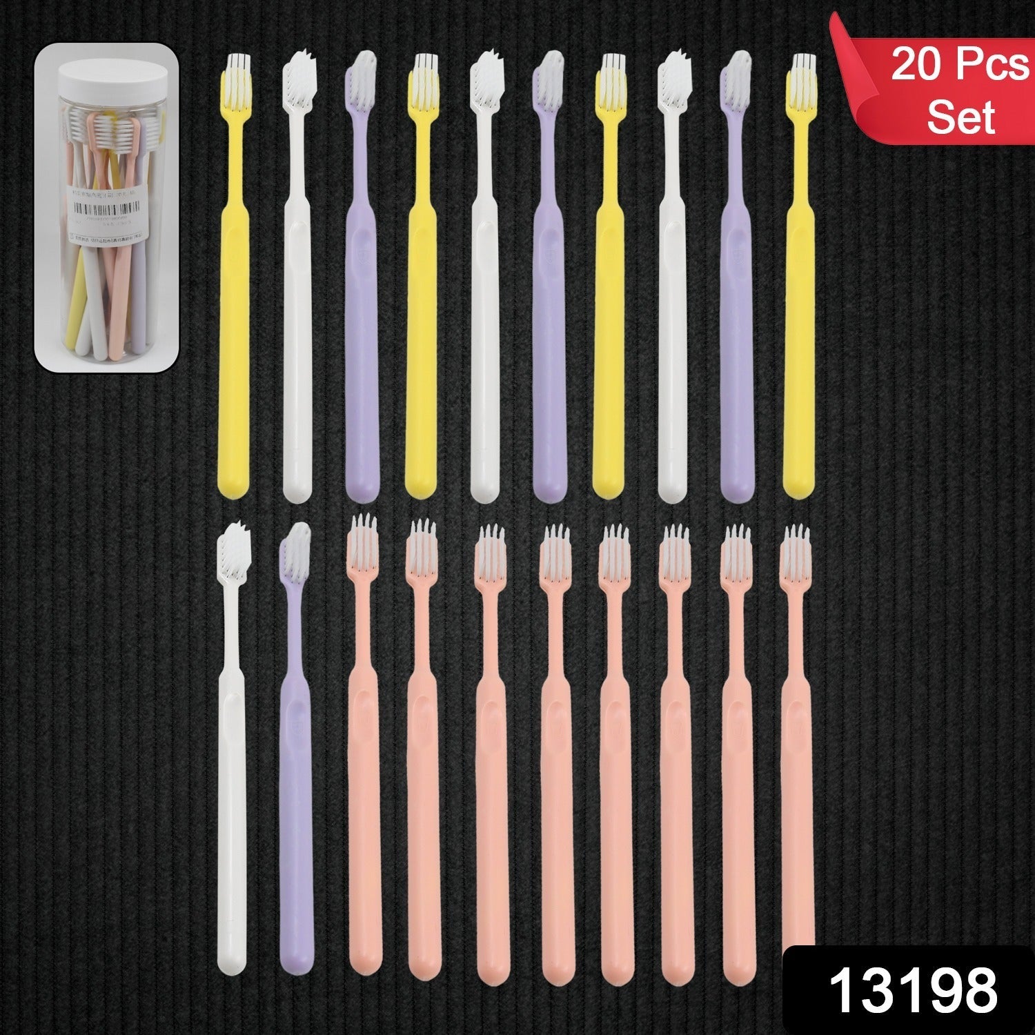 Set of 20 Wukusy plastic toothbrushes with round plastic storage boxes, ideal for travel and oral hygiene.