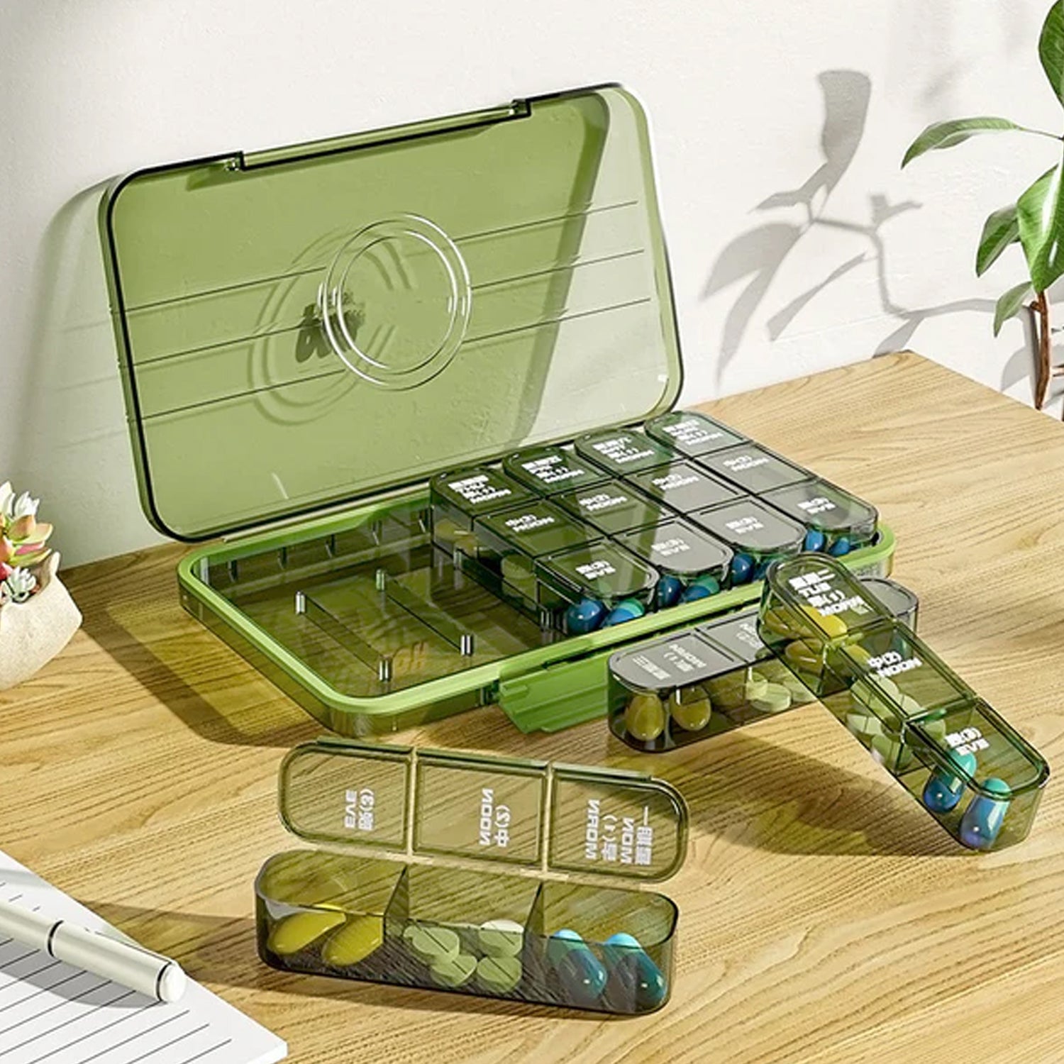 Wukusy portable weekly pill box organizer with 21-grid daily pill keeper, compact healthcare container for medication storage