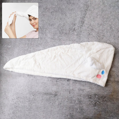 Wukusy premium soft microfiber hair drying towel wrap with button, shown wrapped around hair for quick, gentle drying.