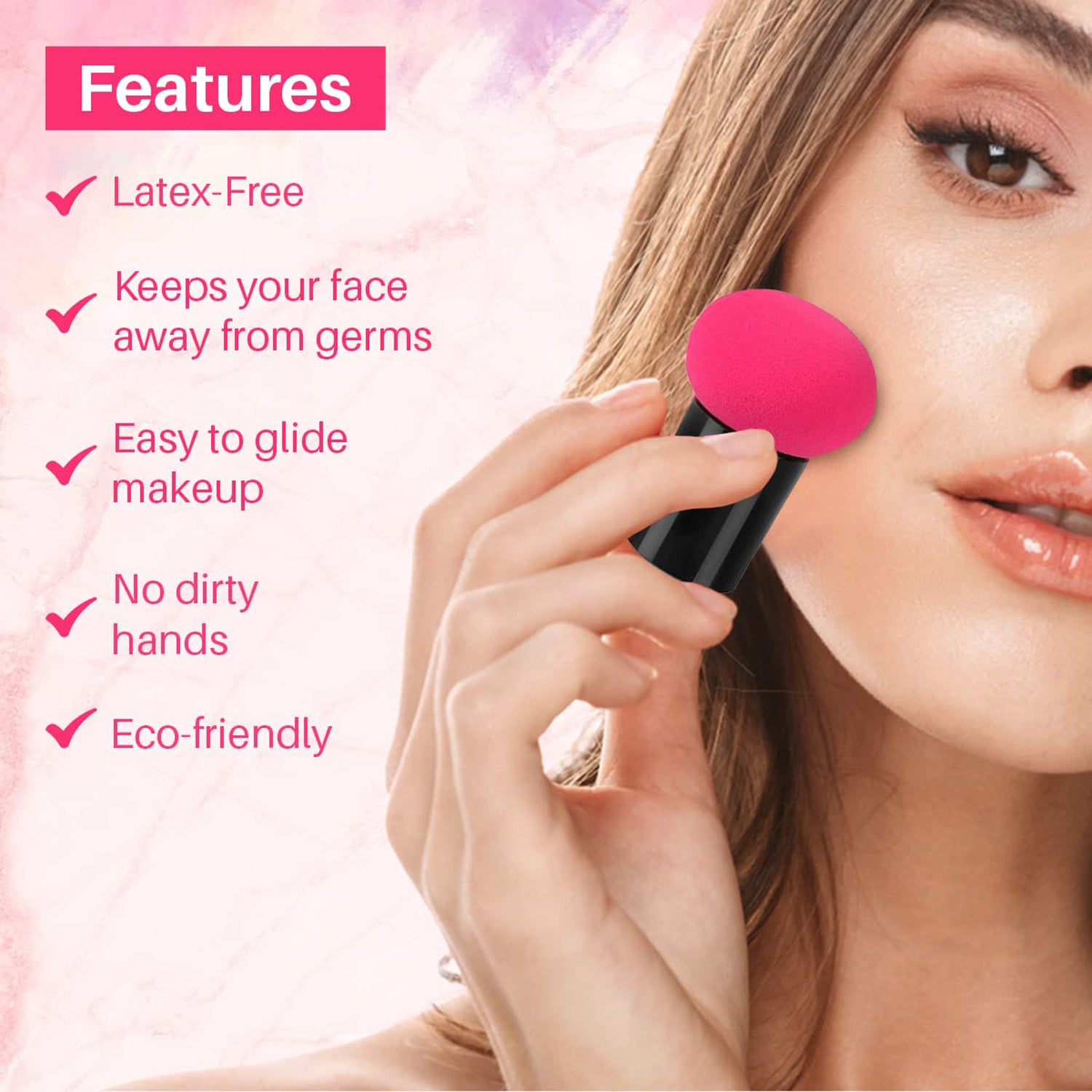 Wukusy professional makeup sponge puff with handle for flawless foundation application, single piece shown in image.