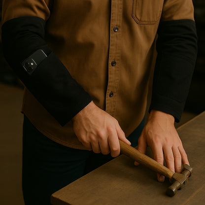 Wukusy protective health care arm sleeves with elbow padding, safety work arm cover, pair shown on a plain background.