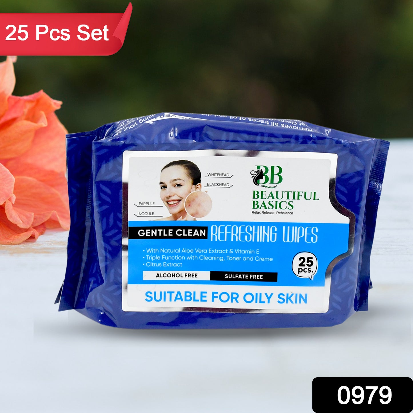 Wukusy refreshing facial wet wipes with fruit extract, soothing, hydrating, alcohol-free, pH balanced, 25 wipes for skin care.