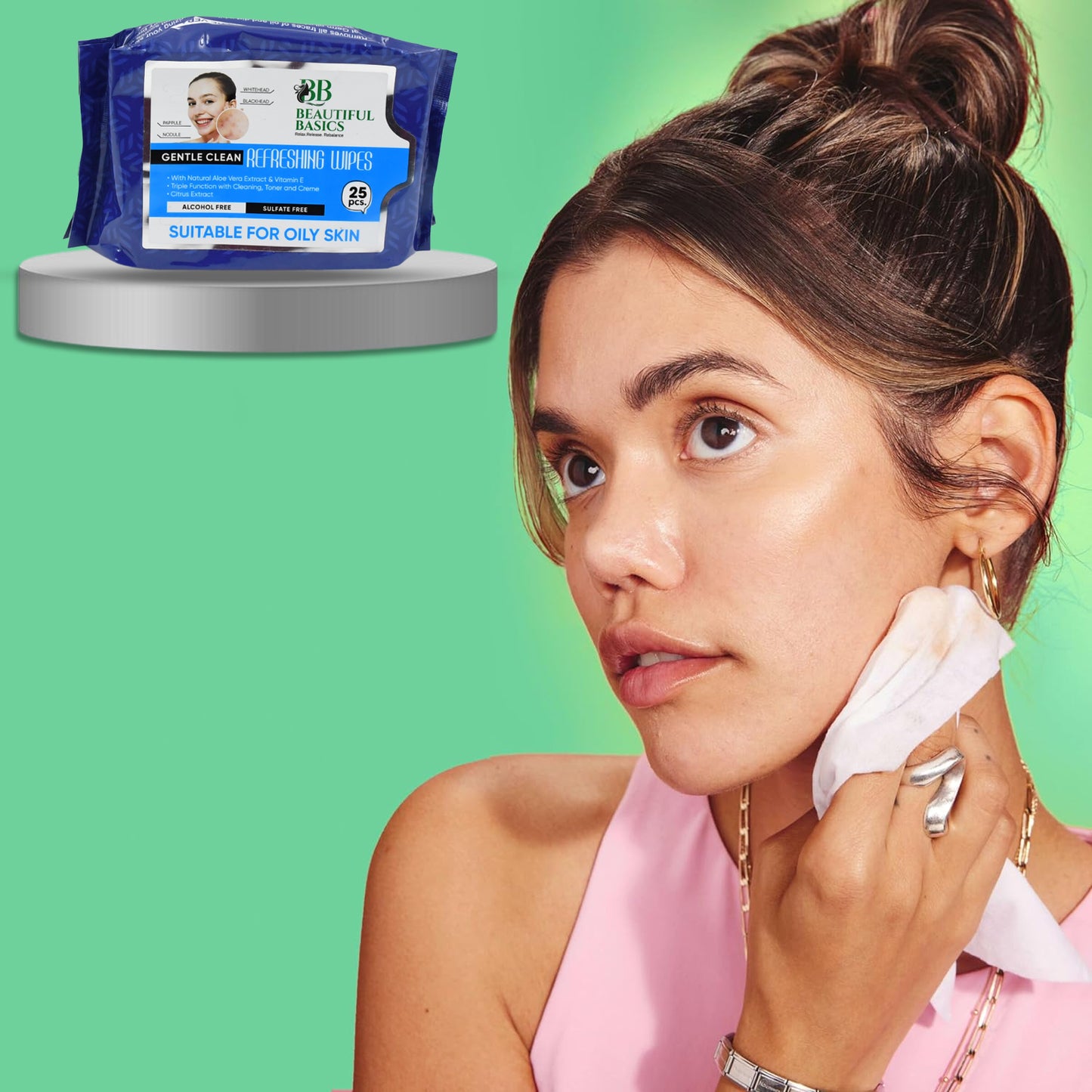 Wukusy facial cleansing wet wipes with fruit extract, alcohol-free, soothing, hydrating skin, 25 wipes, health care product