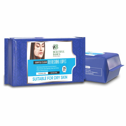 Wukusy refreshing face wipes for facial cleansing, skin hydration, soothing, alcohol-free with fruit extract, 25 wipes.