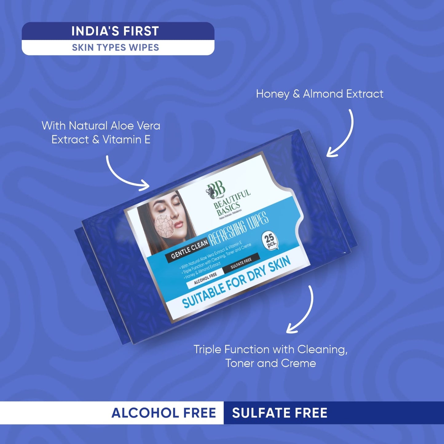 Wukusy refreshing wet wipes for face with fruit extract, soothing, hydrating, alcohol-free facial cleansing, 25 wipes.