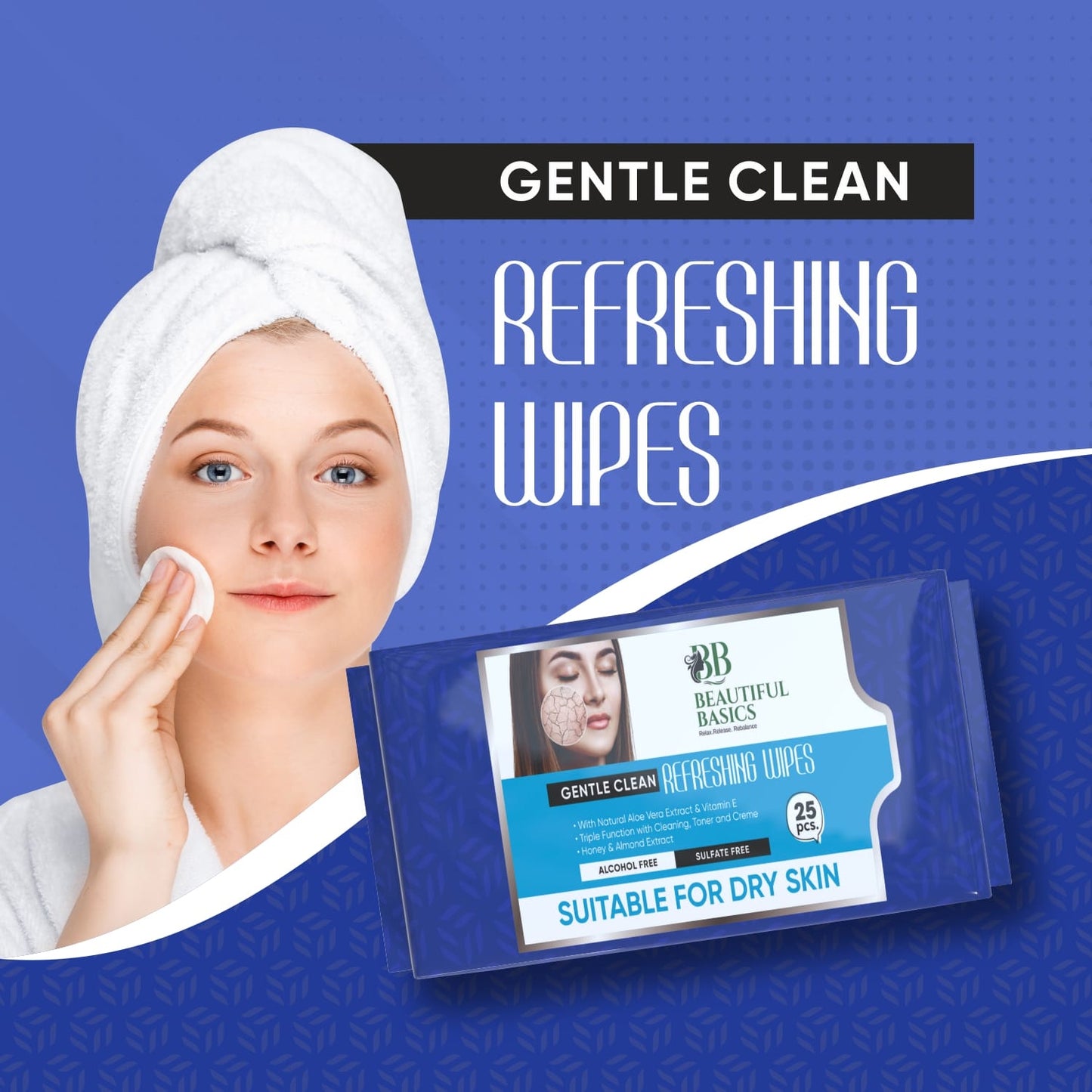 Wukusy facial cleansing wet wipes with fruit extract, showing 25 alcohol-free wipes for skin hydration and soothing.