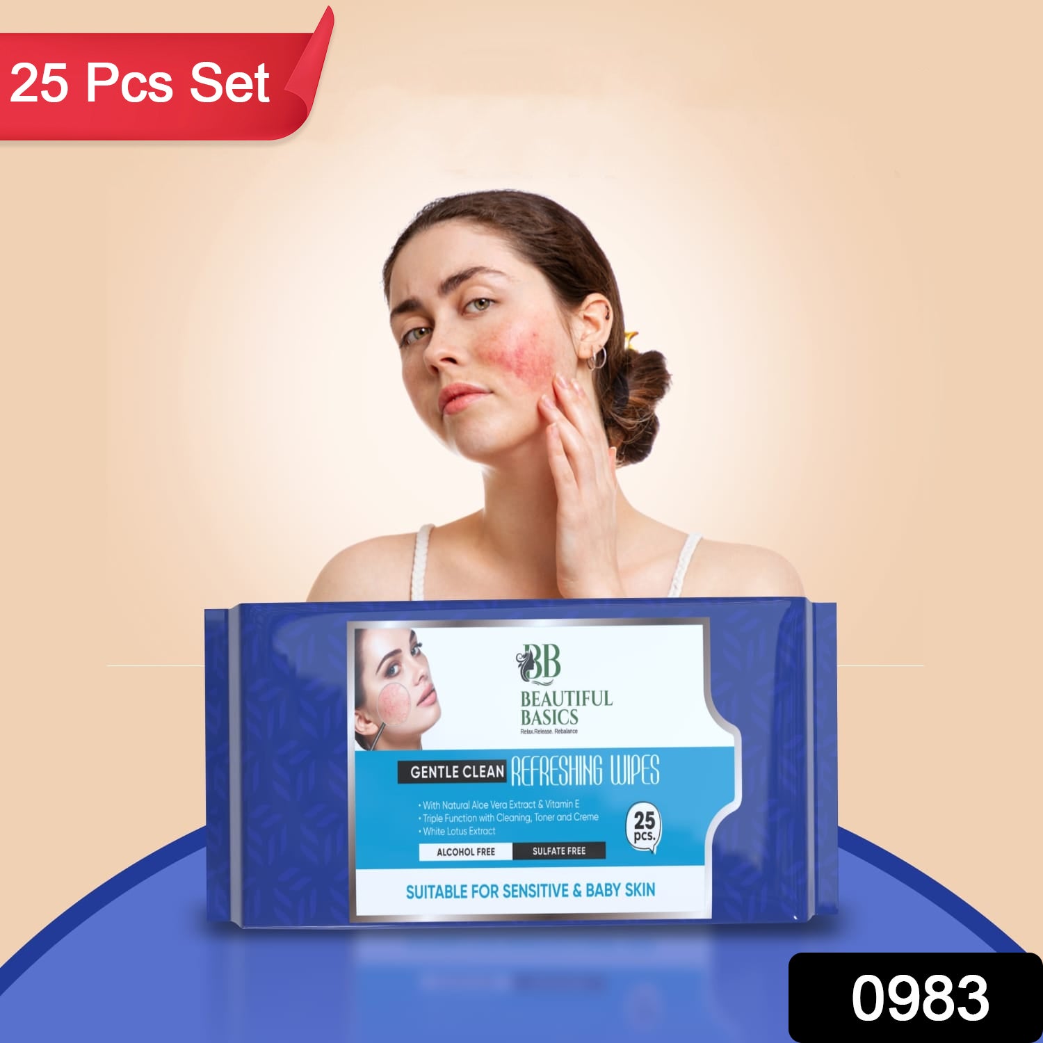 Wukusy facial cleansing wet wipes with fruit extract, alcohol-free, soothing, hydrating, and pH-balanced skin care in a pack of 25.