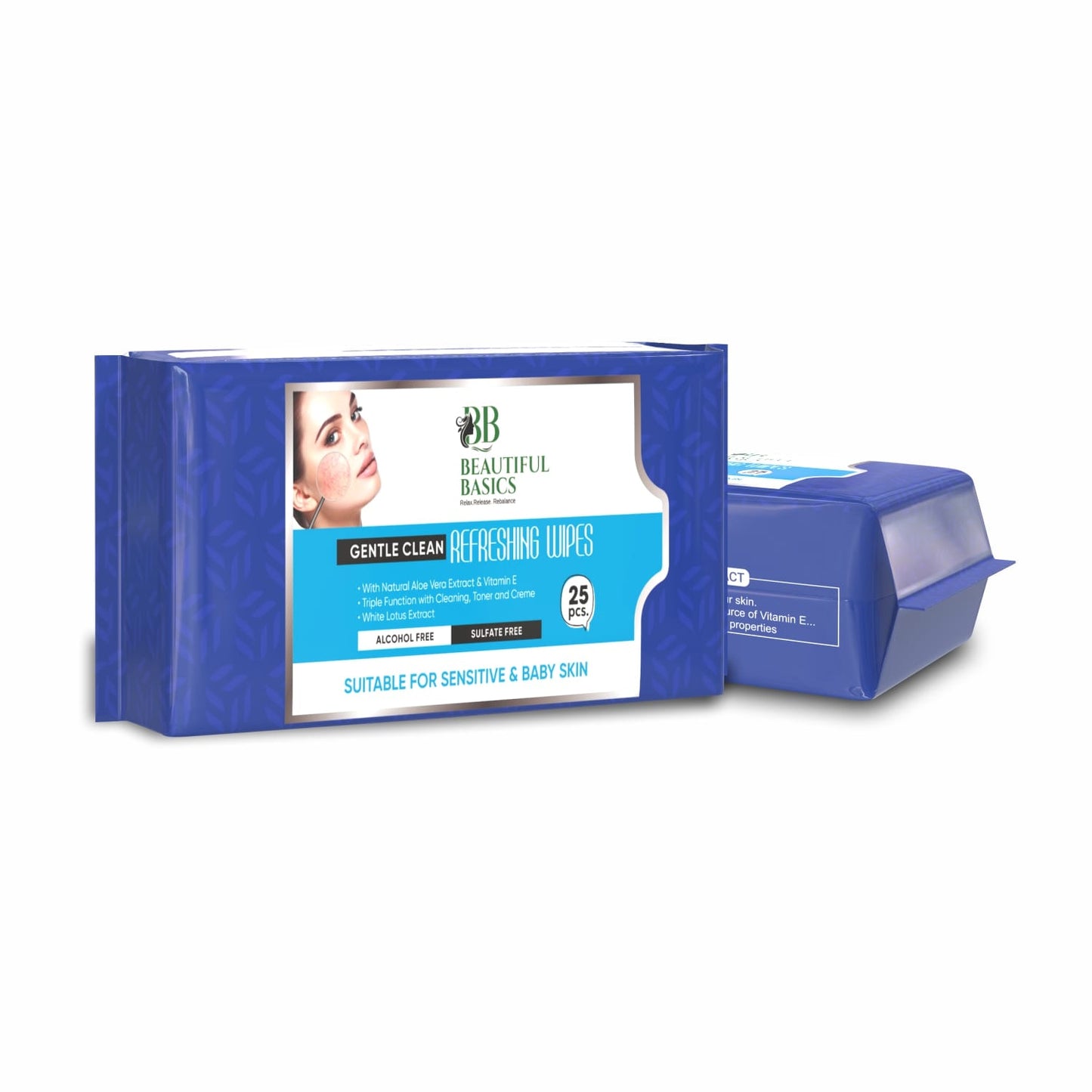 Wukusy facial cleansing wet wipes with fruit extract, showing 25 alcohol-free, hydrating, soothing wipes for skin refreshment.