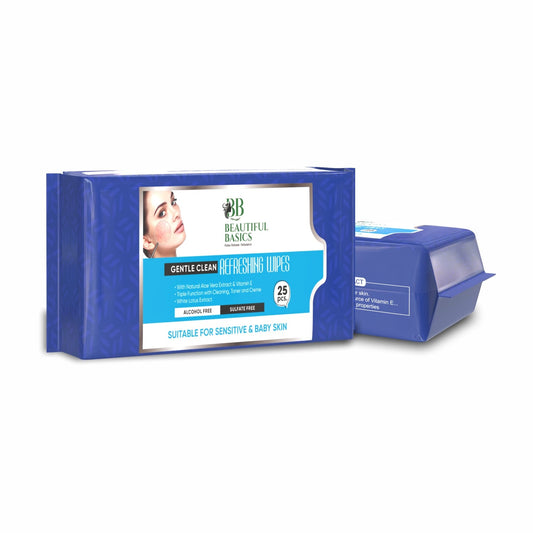 Wukusy facial cleansing wet wipes with fruit extract, showing 25 alcohol-free, hydrating, soothing wipes for skin refreshment.