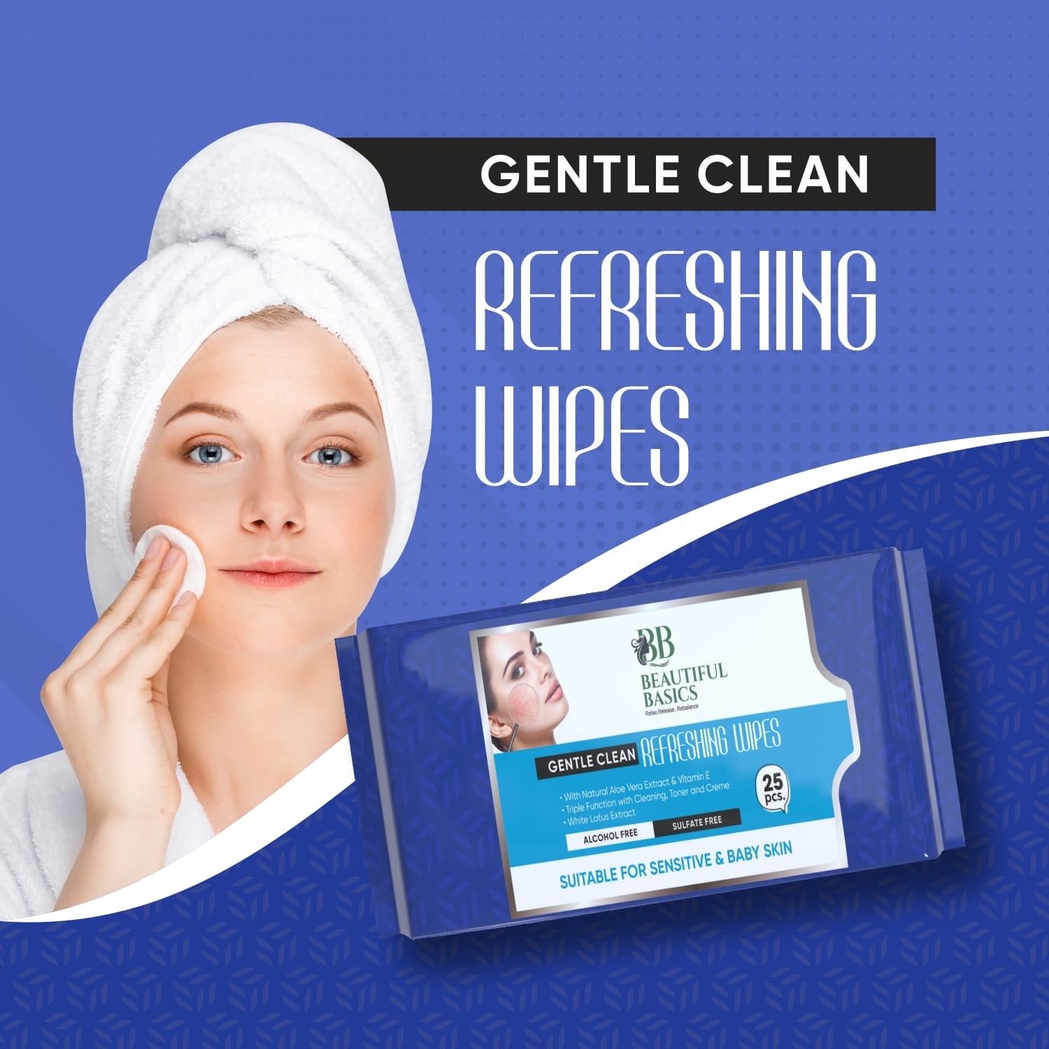Wukusy facial cleansing wet wipes with fruit extract, hydrating, soothing, alcohol-free, 25 wipes for skin refreshment and pH balance.