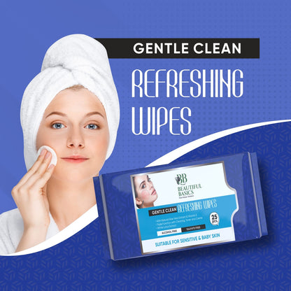 Wukusy facial cleansing wet wipes with fruit extract, hydrating, soothing, alcohol-free, 25 wipes for skin refreshment and pH balance.