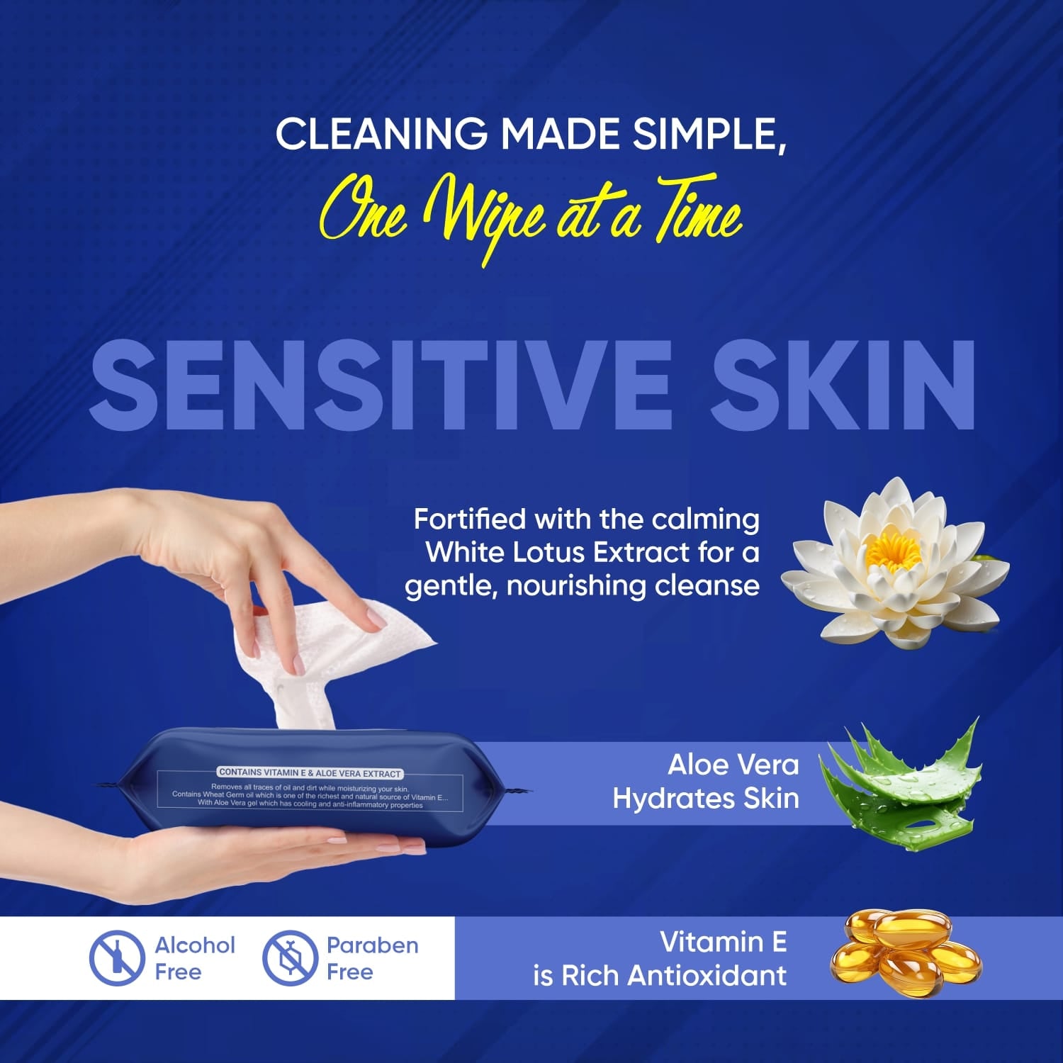 Wukusy refreshing facial wet wipes with fruit extract, soothing, hydrating, alcohol-free, 25 wipes for skin cleansing and balance.