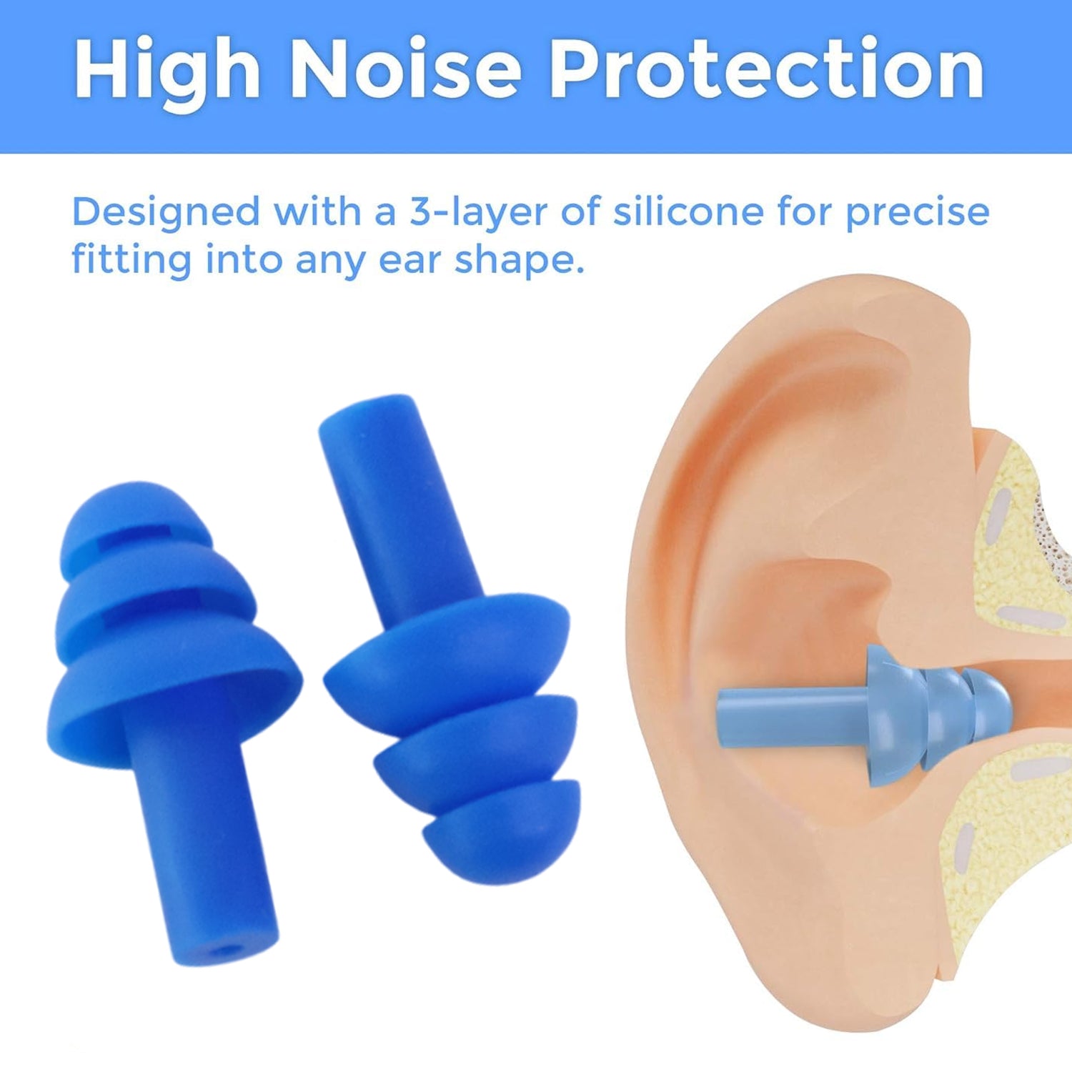 Set of Wukusy reusable silicone swimming ear plugs, health care product designed to protect ears during water activities.