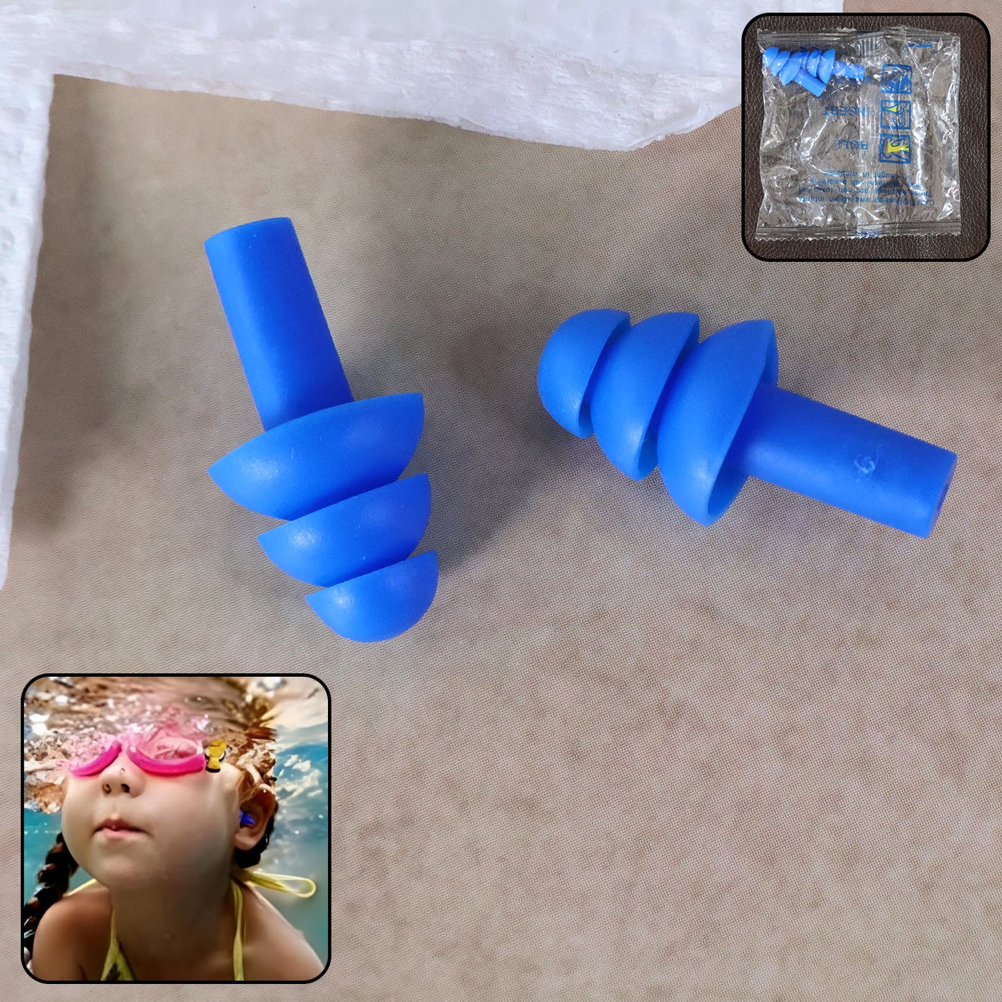 Reusable silicone swimming ear plugs set by Wukusy, soft and waterproof ear protection for swimming and water activities.