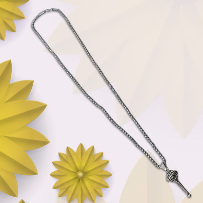 Silver chain with Gada pendant locket from Wukusy, featuring a health care design on a sleek, silver jewelry piece.