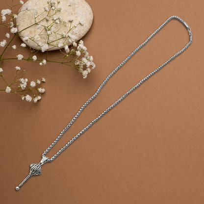 Silver chain with Gada pendant locket from Wukusy, health care jewelry, featuring a detailed silver pendant on a delicate chain.
