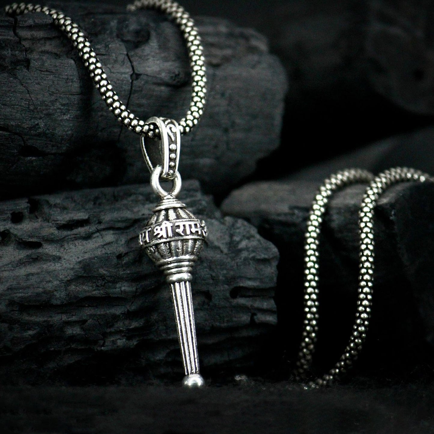 Silver chain with Gada pendant locket from Wukusy, a health care necklace featuring intricate metalwork and a secure clasp.