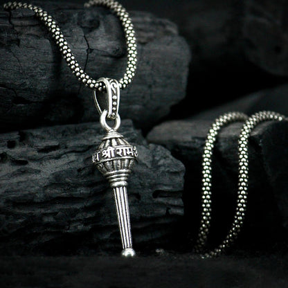 Silver chain with Gada pendant locket from Wukusy, a health care necklace featuring intricate metalwork and a secure clasp.