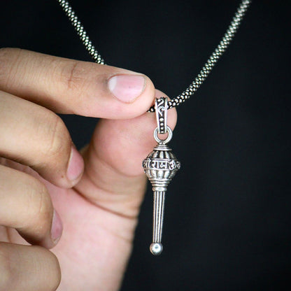 Silver chain with Gada pendant locket from Wukusy, health care jewelry, showing the detailed silver chain and pendant design.