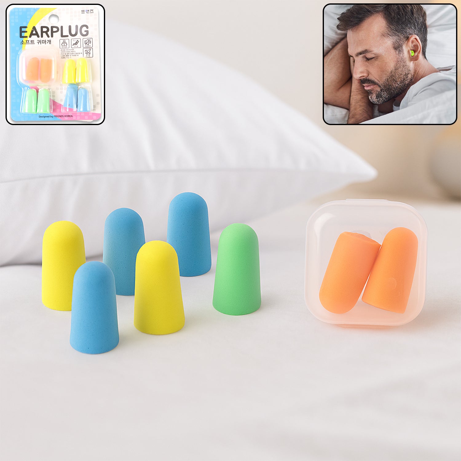 Wukusy soft foam noise-canceling earplugs for health care, shown in a set of four pairs on a white background.