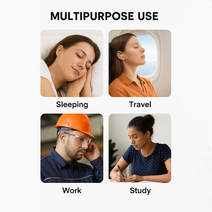 Wukusy soft foam noise-cancelling earplugs in four pairs, designed for health care and sound protection.