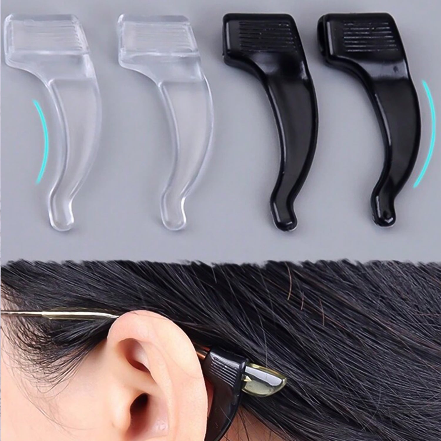 Pair of Wukusy soft silicone glasses ear hooks, anti-slip design for secure and comfortable fit on eyeglasses.