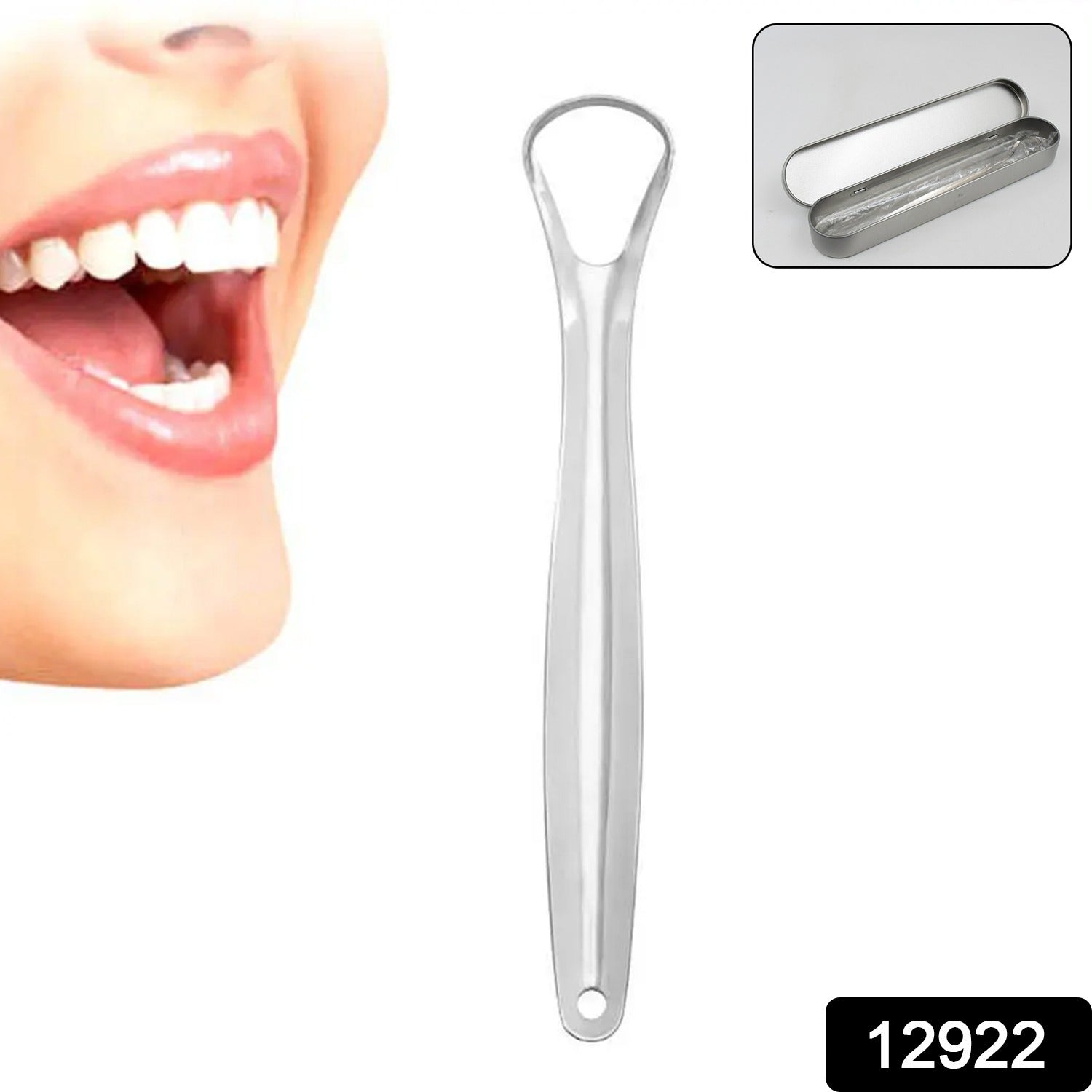 Wukusy stainless steel tongue scraper with metal case, health care product for oral hygiene and tongue cleaning.