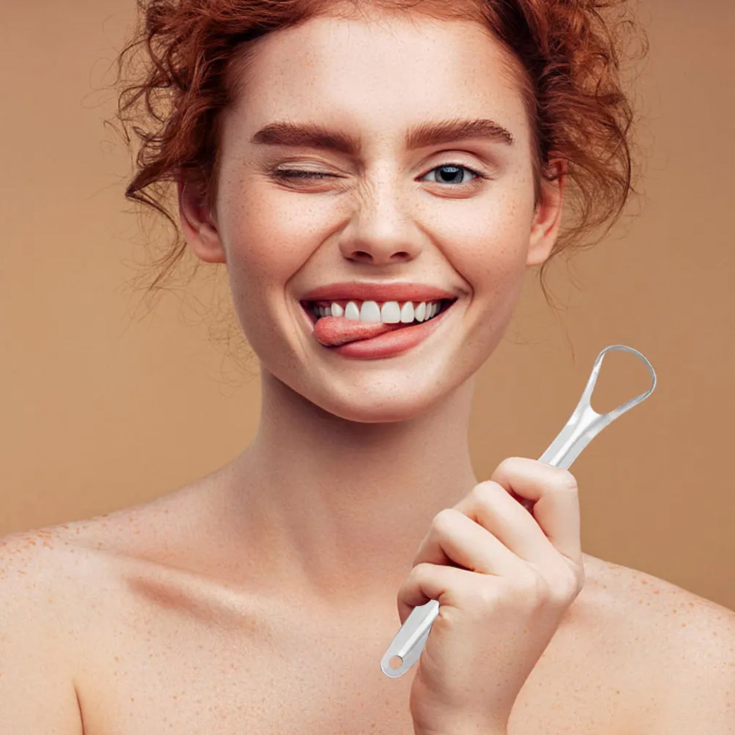 Wukusy stainless steel tongue scraper with metal case, health care tool for oral hygiene and tongue cleaning.