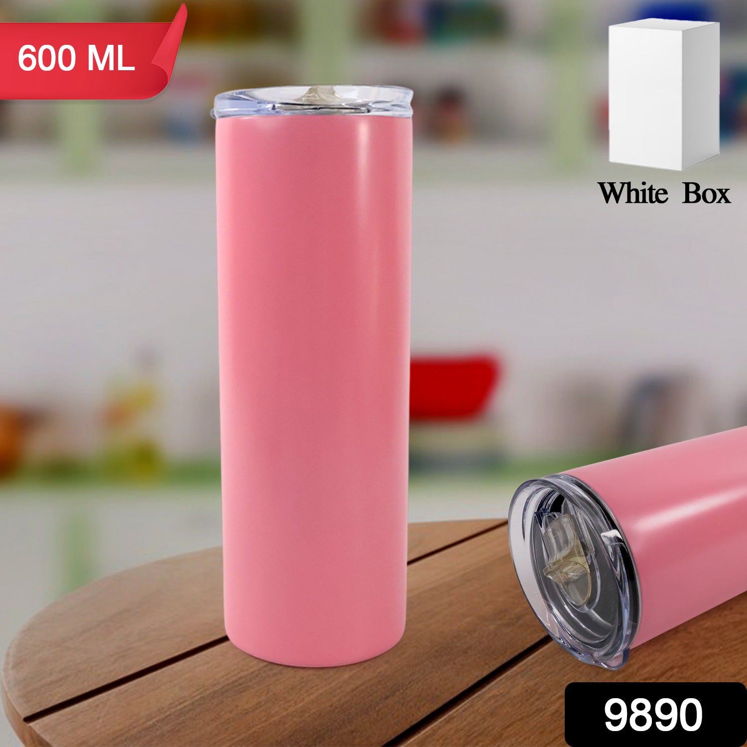 Stainless steel Wukusy travel mug, 600ml capacity, ideal for health care use, with a sleek, durable design and secure lid.