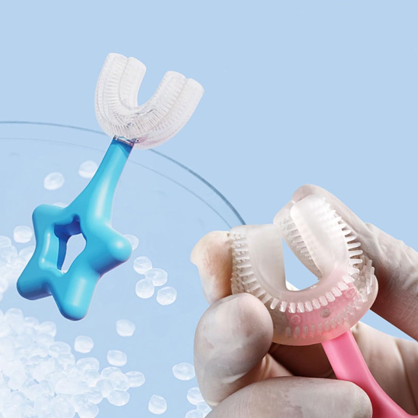 Wukusy Star U-shape silicone manual toothbrush for oral care, featuring a U-shaped design and soft silicone bristles.