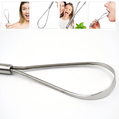 Wukusy steel tongue cleaner and scraper, health care product for oral hygiene, showing a stainless steel tongue scraper on a white background.
