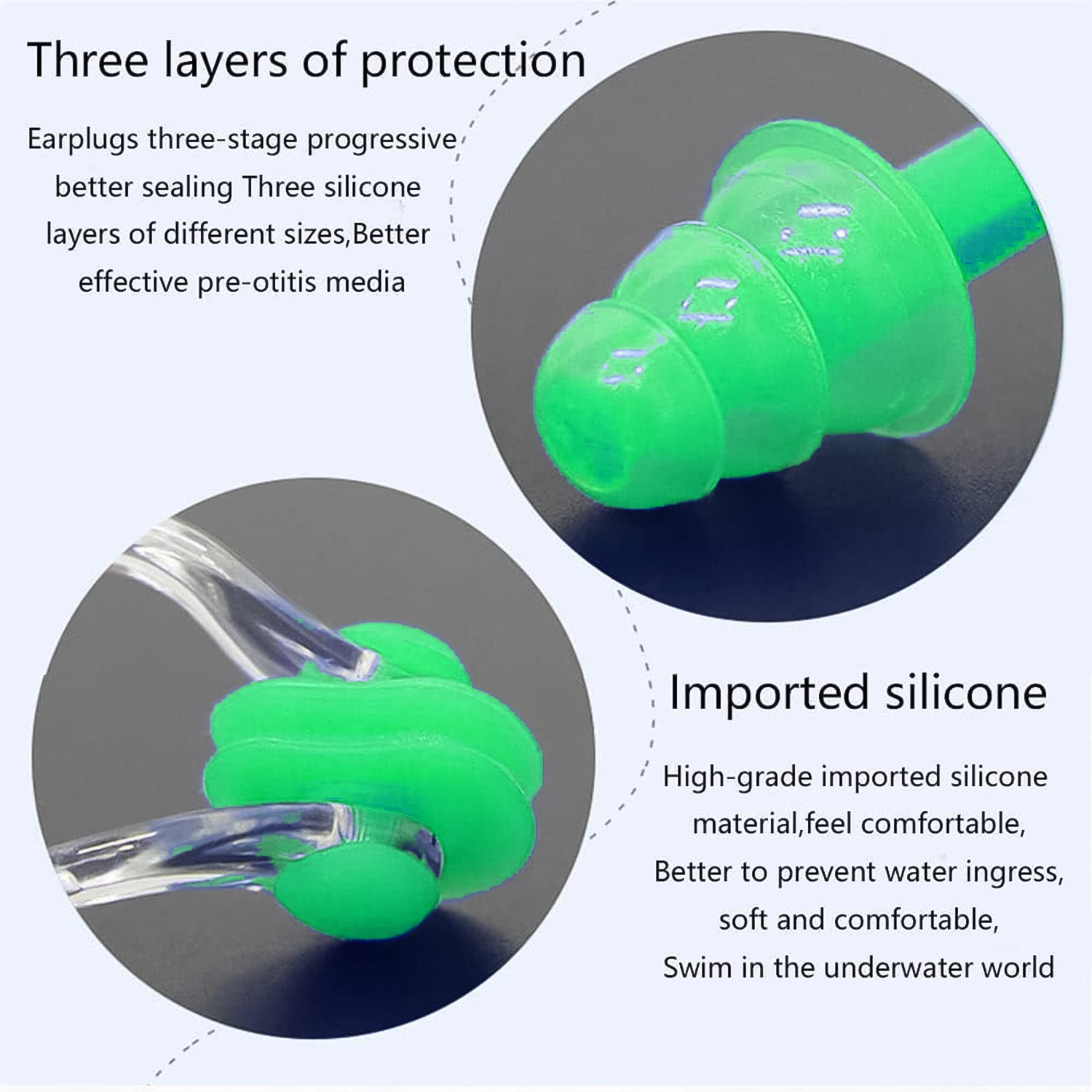 Wukusy swimming earplugs and nose clip set, 3-piece health care kit for water protection and ear comfort during swimming.