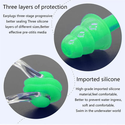 Wukusy swimming earplugs and nose clip set, 3-piece health care kit for water protection and ear comfort during swimming.