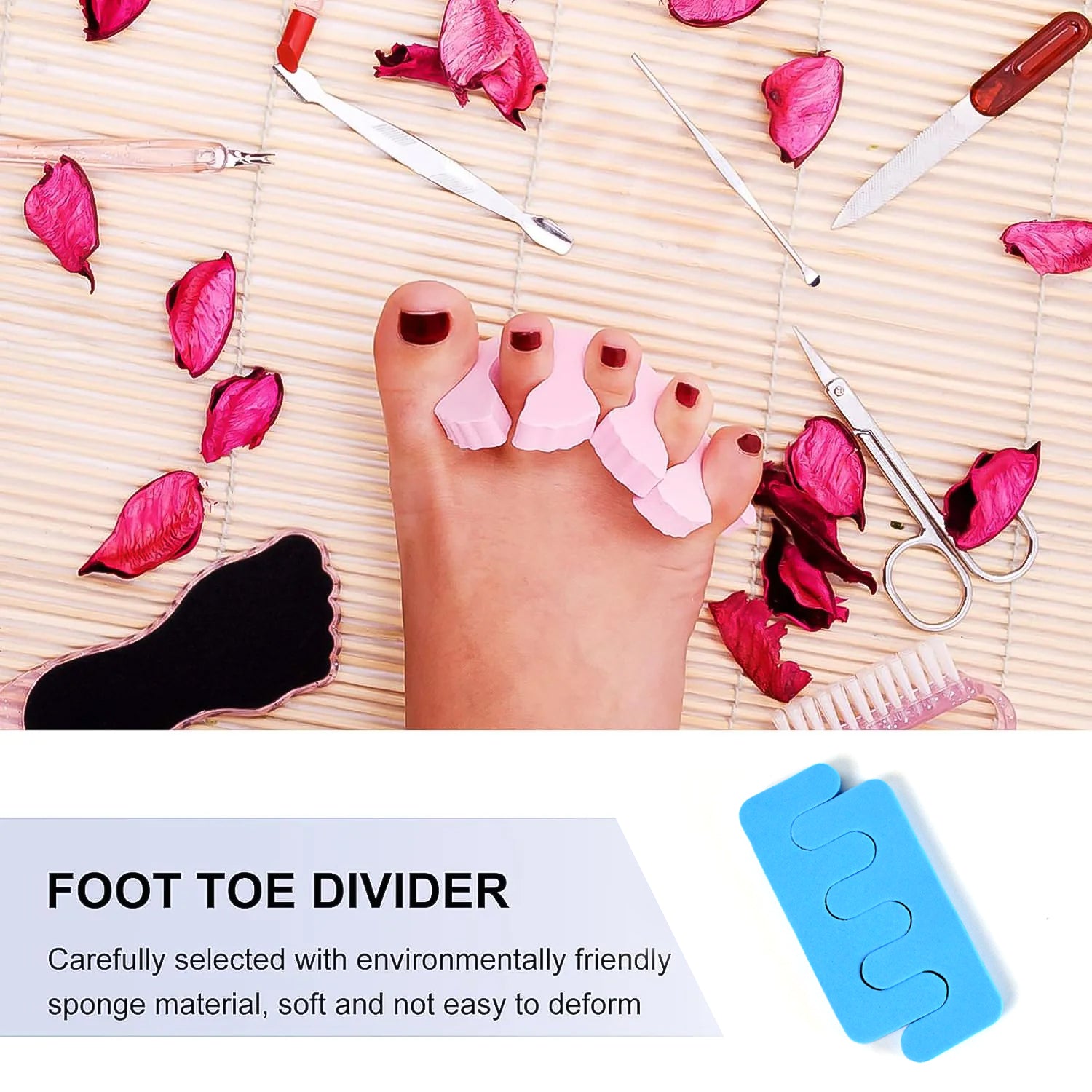 Wukusy health care toe separators and spacers made of sponge, designed for toe stretching and pedicures, one pair.