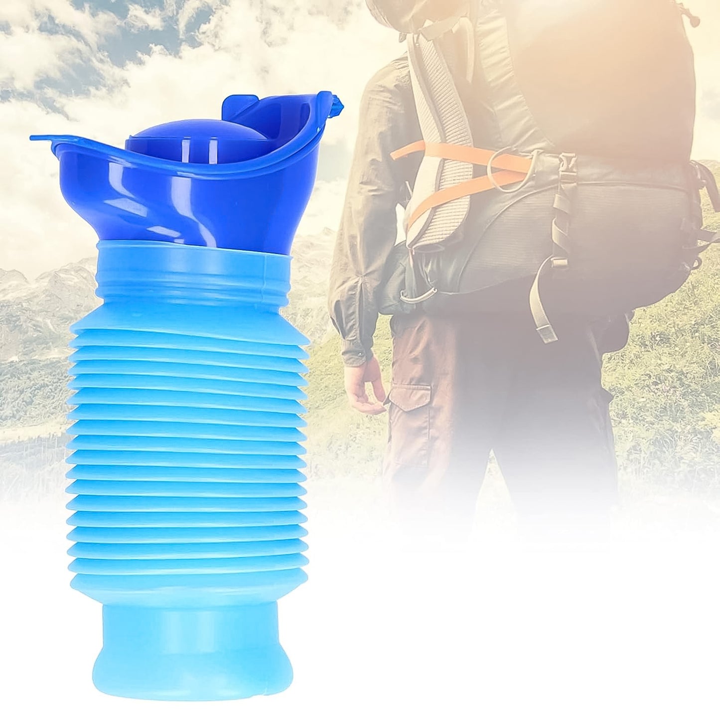 Foldable portable urinal bottle by Wukusy, 750 ml capacity, compact design for health care use, suitable for travel or emergencies.