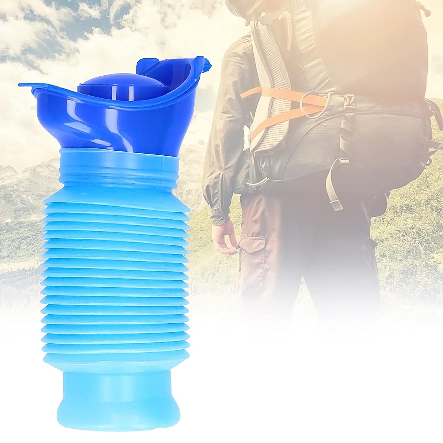 Foldable portable urinal bottle by Wukusy, 750 ml capacity, compact design for health care use, suitable for travel or emergencies.