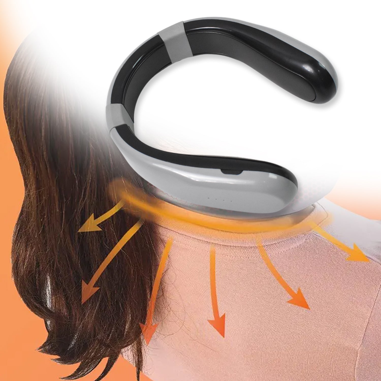 Wukusy rechargeable USB Type C wearable neck heater for health care, showing the compact, soft heating pad around the neck.