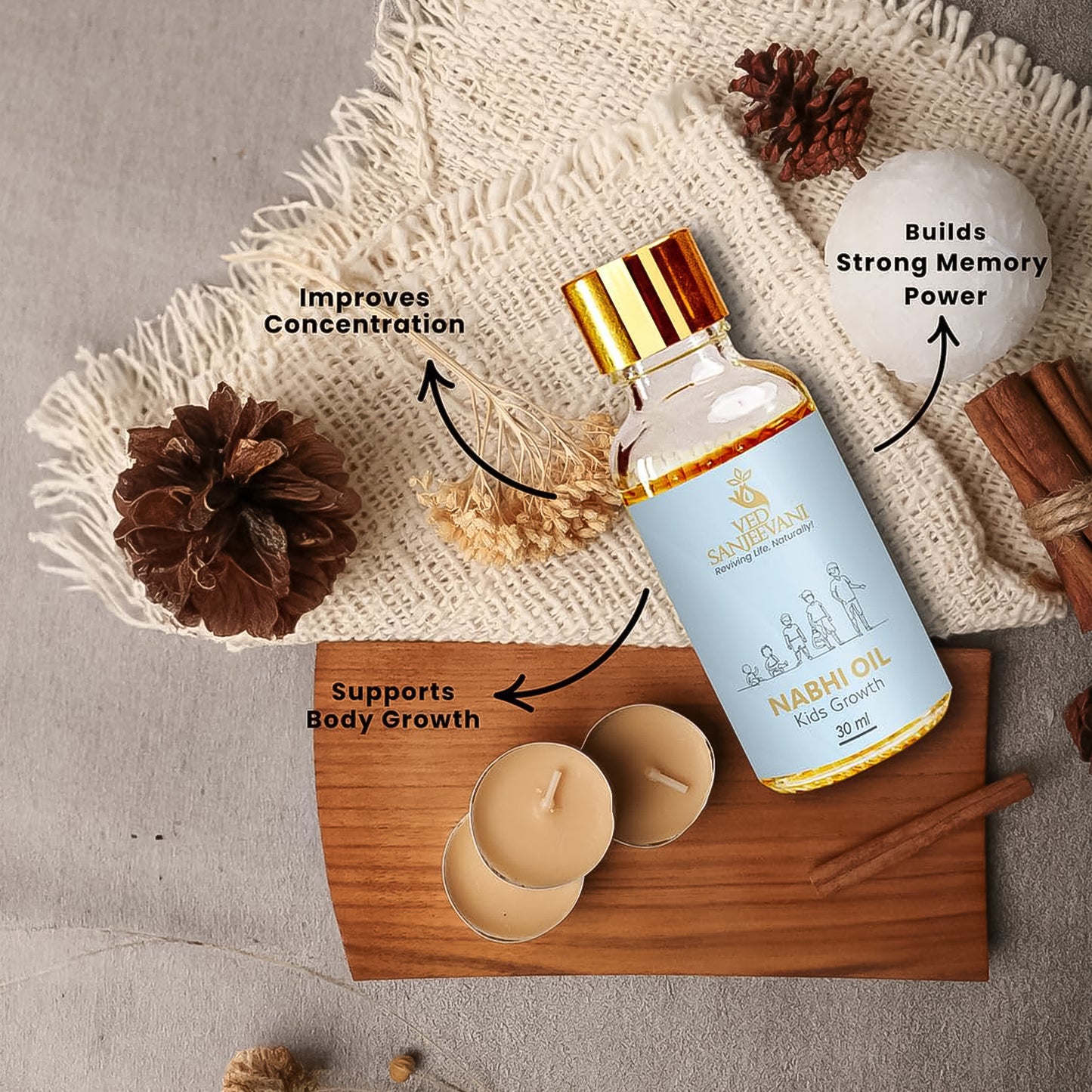 Wukusy Ved Sanjeevani Nabhi Oil for Kids Growth, 30ml, health care product for supporting children's development.
