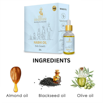 Wukusy Ved Sanjeevani Nabhi Oil for Kids Growth in 30ml bottle, health care product for children's development and wellness.