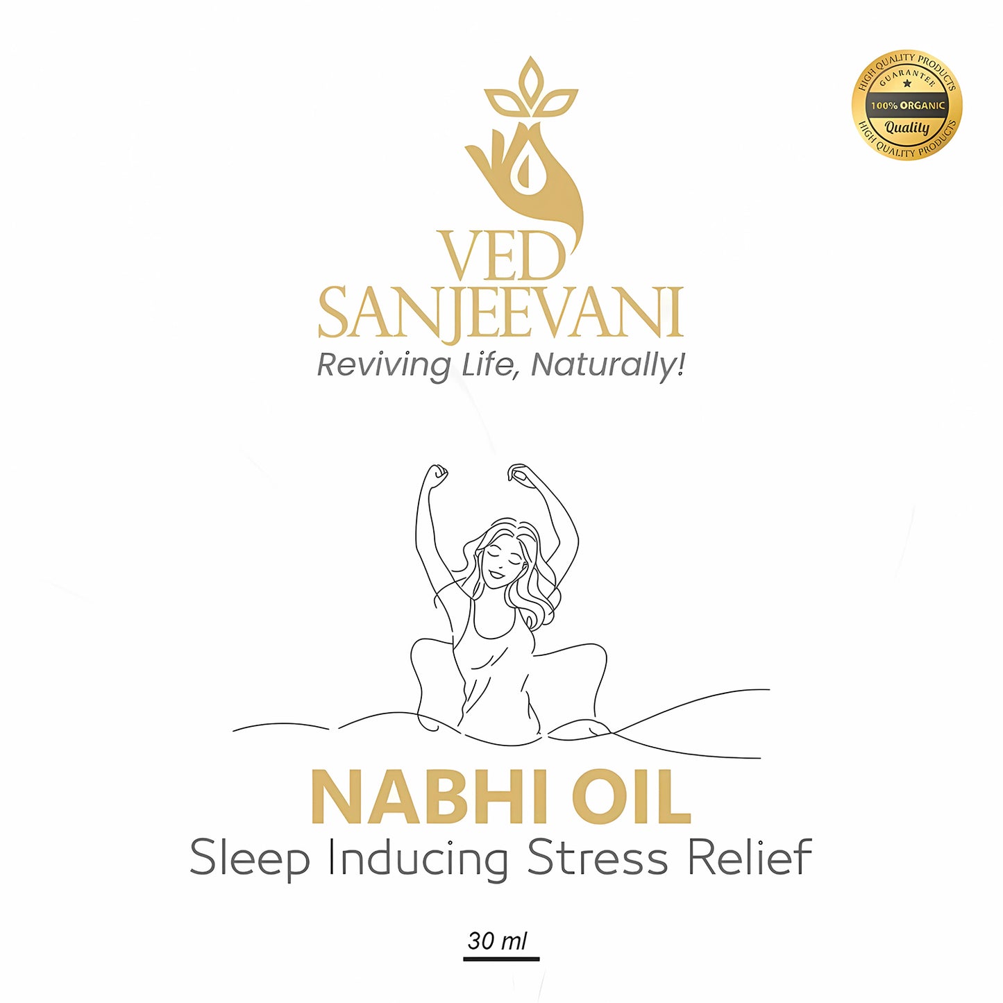 Wukusy Ved Sanjeevani Nabhi Oil for sleep and stress relief, 30ml bottle, health care product showing the oil bottle and packaging.
