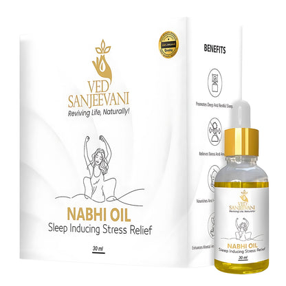 Wukusy Ved Sanjeevani Nabhi Oil for sleep and stress relief in 30ml bottle, health care product with dropper cap.
