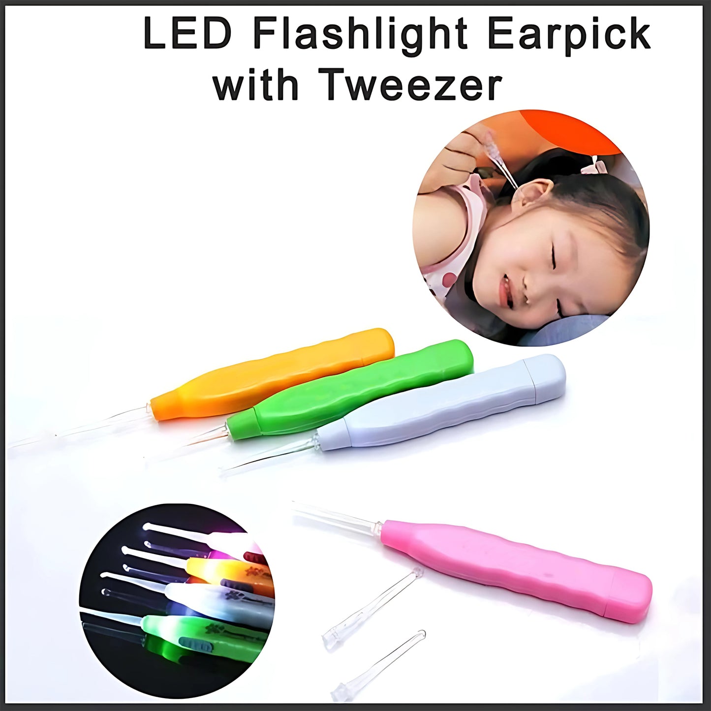 White LED flashlight earpick with tweezer from Wukusy, a versatile health care tool for ear cleaning and earwax removal.