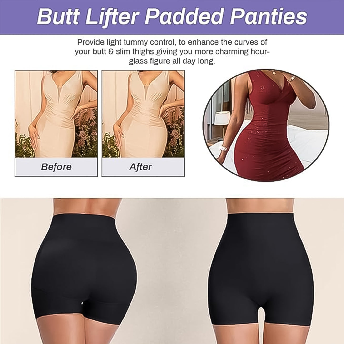 Wukusy women's butt lifter padded underwear with hip pads, body shaper control knickers, large size, in a neutral color.