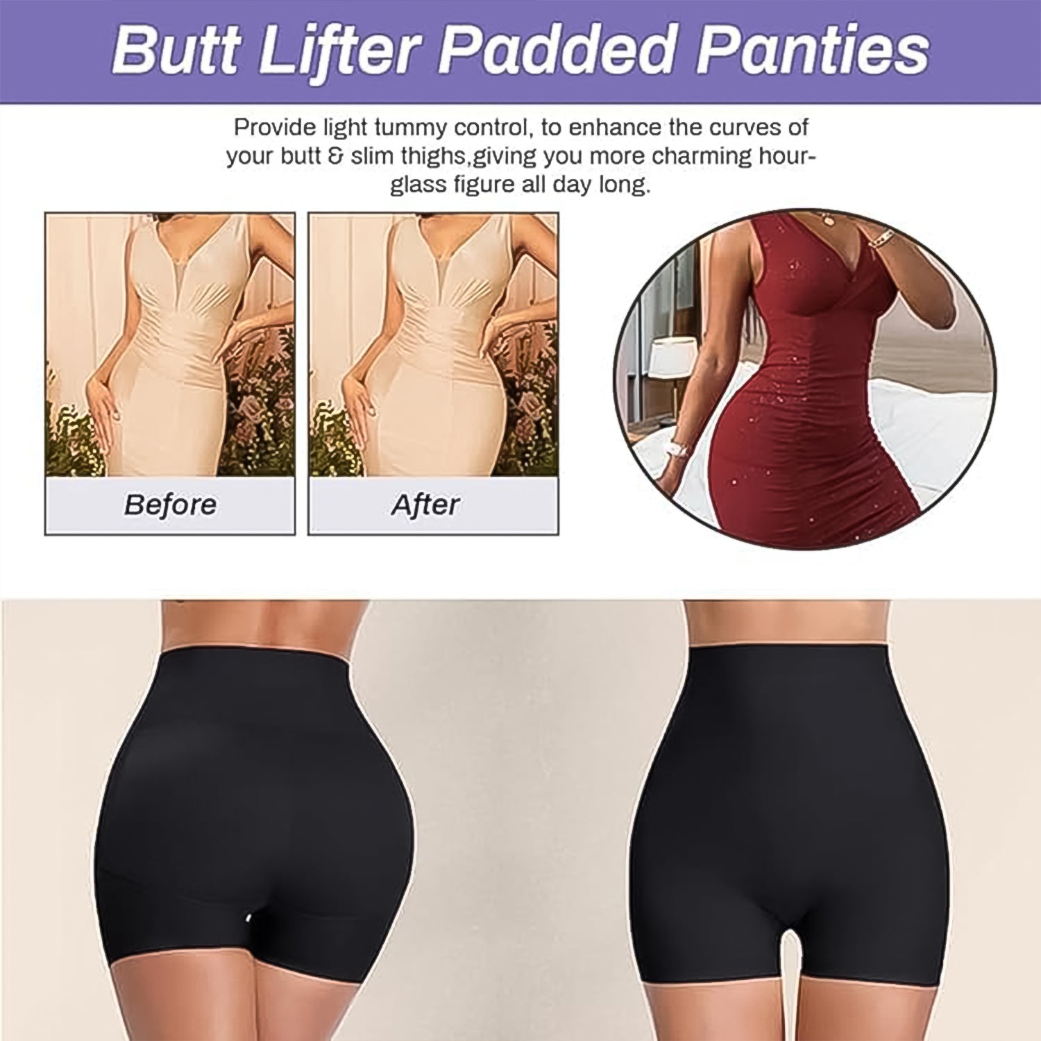 Wukusy women's butt lifter padded underwear with hip pads, body shaper control knickers, large size, in a neutral color.