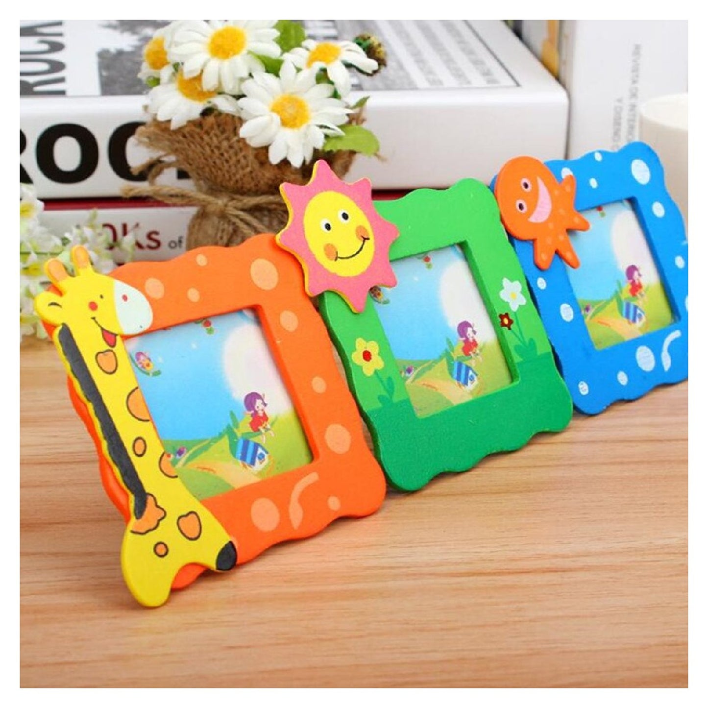 Wukusy 1659 synthetic table photo frame for home decor, showcasing a stylish decorative photo frame on a table.