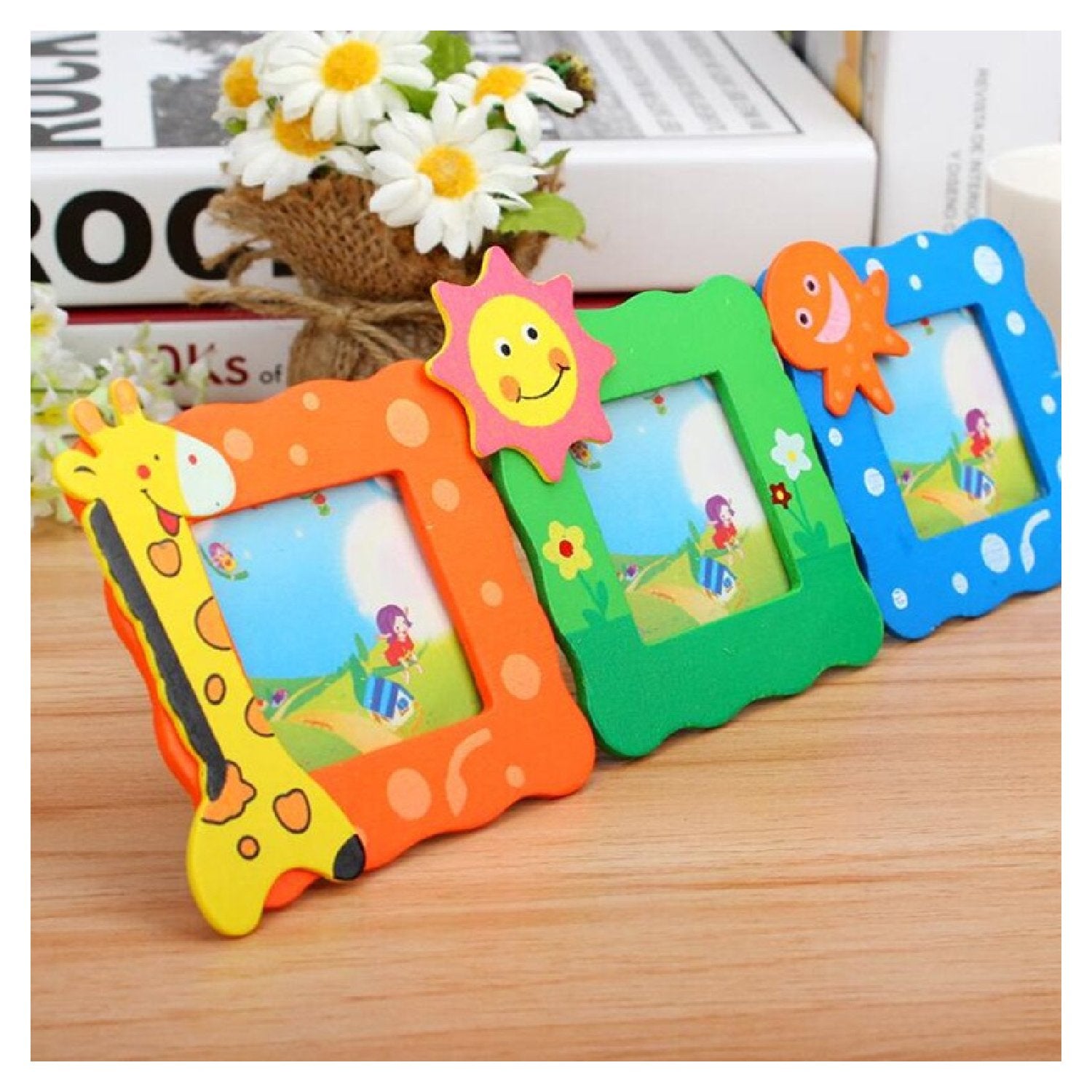 Wukusy 1659 synthetic table photo frame for home decor, showcasing a stylish decorative photo frame on a table.